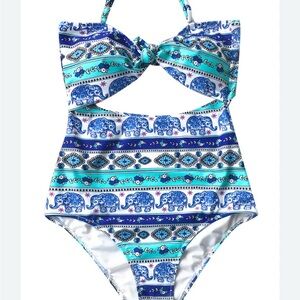 Cupshe Blue and White One Piece Swimwear with Sweetheart Neckline